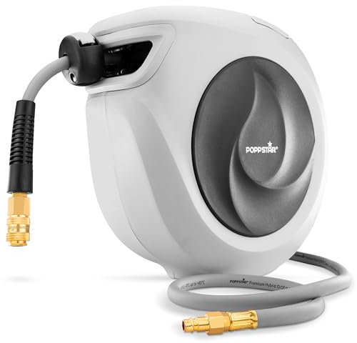 Poppstar Avvolgitubo per tubi ad aria compressa (15m+1,5m, diametro 3/8 (9,2x14mm)), attacco rapido 1/4 BSPT, avvolgitubo con tubo PVC ibrido