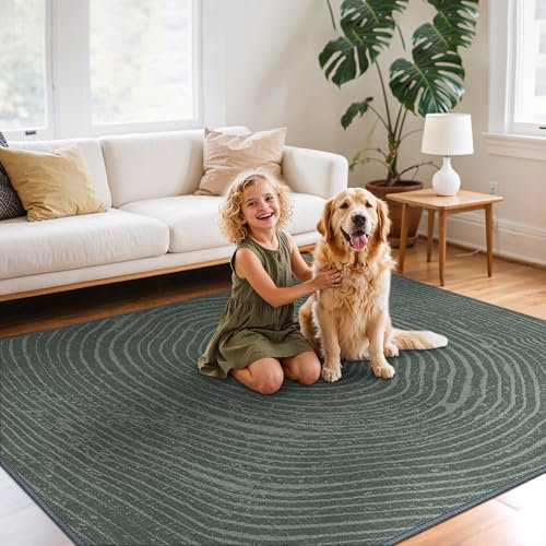 GENIMO Waschbarer Teppich, Baumringe Muster Modern Kurzflor rutschfest für Wohnzimmer, Schlafzimmer, Esszimmer, Skandinavischer Stil Carpet, Holzbraun, 80x150CM