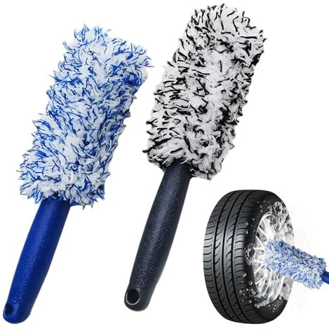 2 cepillos de microfibra para llantas de aleación, para llantas de acero, cepillo de aleación para todos los tipos de llantas, limpieza suave hasta el fondo de la base de la llanta