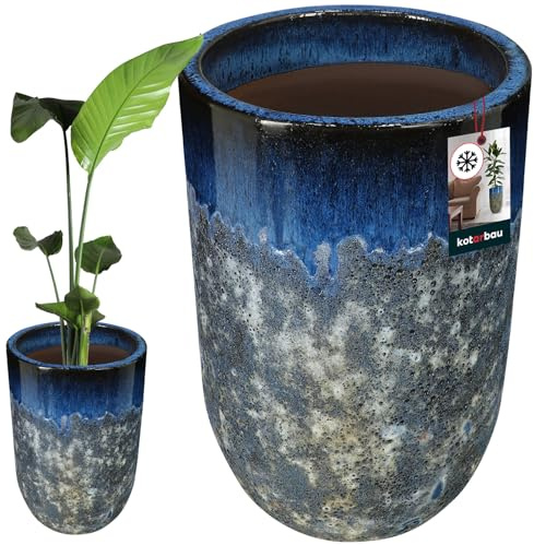 KOTARBAU® Macetero de 50 cm de altura, 35 cm, color azul oscuro, de cerámica, resistente a las heladas, para exterior, exterior e interior
