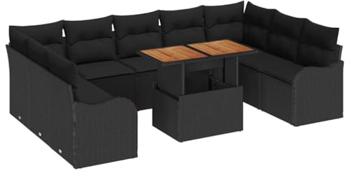 vidaXL 10-teiliges Gartensofa-Set mit wetterfesten Kissen in Schwarz. Stylische modulare Gartenmöbel, perfekt für Balkon und Terrasse. Lounge-Sitzanordnung für Moderne Sofas draußen.