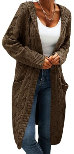 GeGekoko Cardigan da Donna con Cappuccio, Manica Lunga, Cardigan in Maglia Grossa, Aperto sul Davanti, Maglione Casual Autunnale e Invernale con Tasche