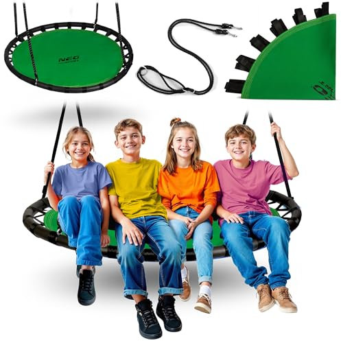 Neo-Sport Nestschaukel Outdoor 120 cm - Hängeschaukel mit Gestell - Maximale Belastung 150 kg - Wasserfest - Rund - Grün