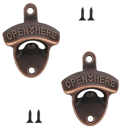 QZKJQDD 2 Stück Flaschenöffner wand, Zinklegierung Flaschenöffner, Kupfer Bieröffner Wand, Bierflaschenöffner geeignet für Bars, Küchen, Wohnungen, Terrassen, Restaurants usw
