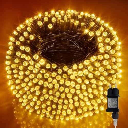 52M 500LED Lichterkette Aussen, Lichterkette Außen 8 Modi IP44 Wasserdicht | Lichterkette Outdoor&Indoor Wetterfest für Balkon Balcony Garten Terrasse Zaun Camping Tor Hof Party Hochzeit (Warmweiß)