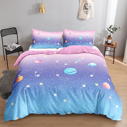 HOSIMA Fantasy-Universum-bettwäscheset, 135 x 200 cm, blau-lila, Bettwäsche Set 1 Bettbezug, 1 Kissenbezug, mit Reißverschluss, geeignet für Kinder, Jugendliche und Erwachsene