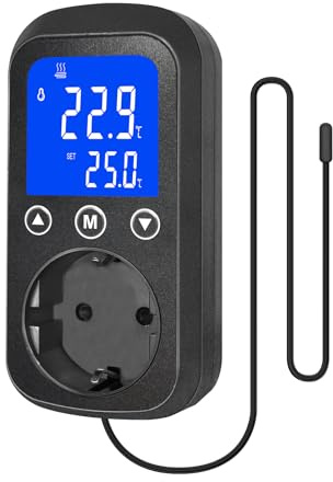 HIADA Digital Temperature Controller Socket With Waterproof Sensor, Heating Cooling Control Thermostat Outlet Plug, Temperature Switch for Greenhouse, Aquarium, Terrarium, Reptile
