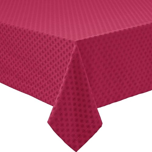 Erwin Müller Jacquard Tischdecke Denia Sterne rot Größe 130x170 cm - fleckabweisend, pflegeleicht und langlebig, für eine Festliche Stimmung