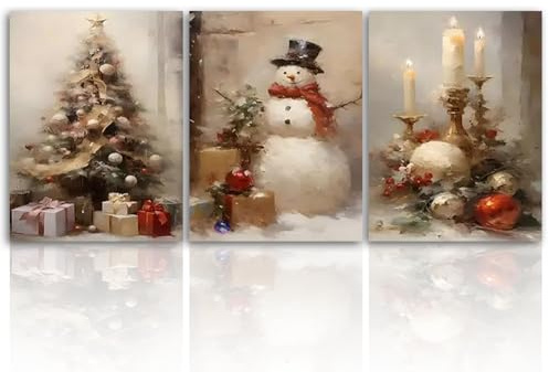 JKWQFBOYAN 3pcs Weihnachten Vintage Leinwand Wandkunst, niedliche Schneemann Poster Weihnachtsdekoration Winter Gemälde Drucke Weihnachten Kindergarten Winter für Heimdekoration 30x40cm Ungerahmt