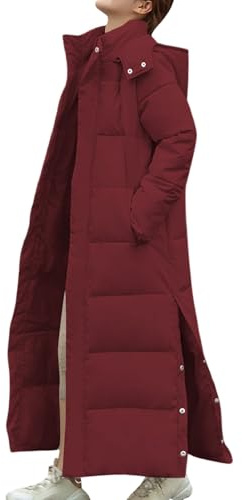HOOUDO Long Winter Coats for Women UK Quilted Longline Puffer Parka Jackets Padded Down Jacket Hooded Loose Plus Size Trench Coat Outdoor Warm Outwear