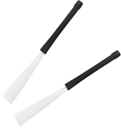 TOVINANNA Lot de 2 set de Balais de Batterie en Nylon Blanc Baguettes de Batterie Légères pour Percussions Jazz Acoustique Accessoires pour Batteurs Utilisation en Concert et Répétition