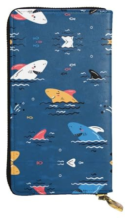 VXXNlnn Stilvolle Geldbörse aus Leder mit Fischermotiv für Damen, leichte Bifold-Clutch mit RFID-Blockierung, schlankes dreifach gefaltetes Design, hai, Einheitsgröße