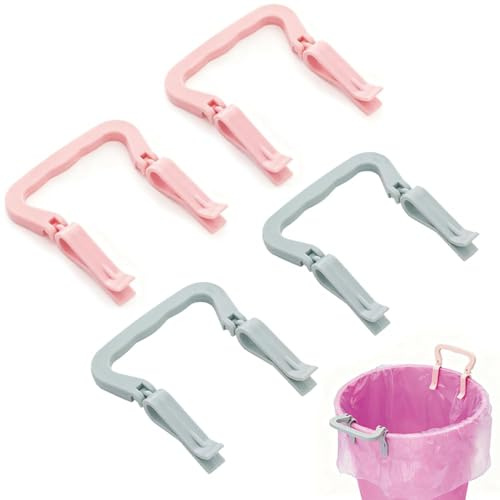 4 Pack Trash Can Clips for Bags with Handle Non-Slip Junk Garbage Bins Bag Waste Bucket Side Fixation Dustbin Edge Holder Clip Waste Basket Rubbish Clamp for Home Kitchen Office