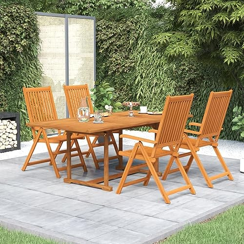 Mokuyary 5-TLG. Garten-Essgruppe Massivholz Akazie 150-200 cm Gartenmöbel Set, Sitzgruppe mit Stühlen und Tisch, Balkonmöbel Outdoor Möbelset für Terrasse, Garten, Balkon