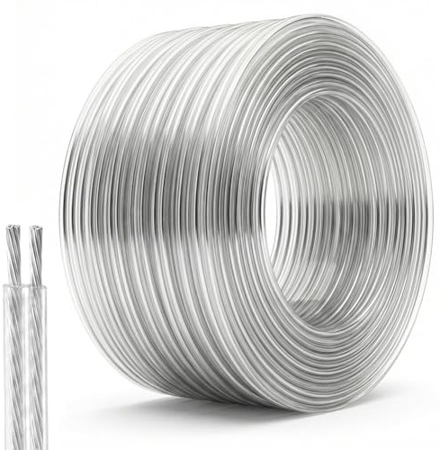 QWORK® Cavo Elettrico Trasparente 2 Poli, 30m Filo Bipolare 12V (2x1.6mm) – Invisibile per Strisce LED, Luci Natalizie e Lampadari – Cavo Flessibile in Rame Stagnato e PVC Rinforzato