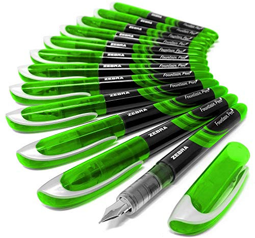 Zebra Fuente - Disposable Fountain Pen - Green Ink - Pack of 12