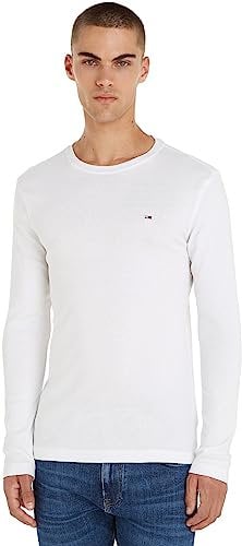 Tommy Jeans Men's Original Rib L/S Knit Tops, White, M