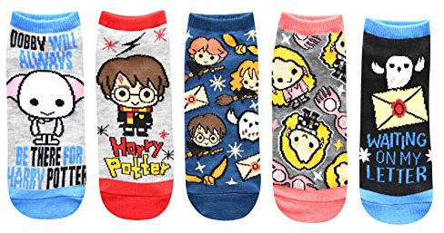 Harry Potter Damen Dobby Luna Lovegood Hedwig 5er-Pack Knöchelsocken, Mehrfarbig/Meereswellen (Ocean Tides), 36.5-43 EU