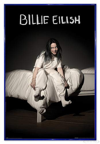Close Up Billie Eilish Poster When We All Fall Asleep Where Do We Go (94x63,5 cm) gerahmt in: Rahmen blau