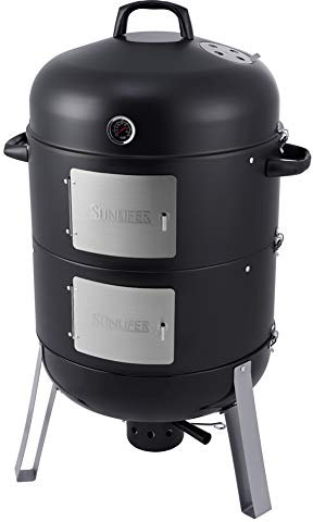 SUNLIFER Vertikaler Holzkohle-Smoker und Grill-Kombination, robuste Grill-Räucher für Outdoor-Kochen, Camping, 50,5 cm