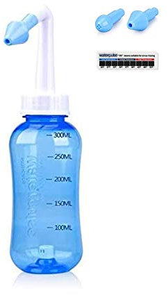 WATERPULSE Botella de lavado nasal, 300 ml,botella de enjuague sinusal Neti pot,dispositivo de riego nasal,sistema de riego nasal y termómetro adhesivo para adultos y niños,sin BPA