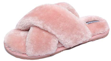 Minetom Ciabatte da Casa Donna Invernali Warmer Peluche Pantofole Croce Morbido Open Toe Pantofole di Pelliccia Antiscivolo Scarpe B Rosa 38/39 EU