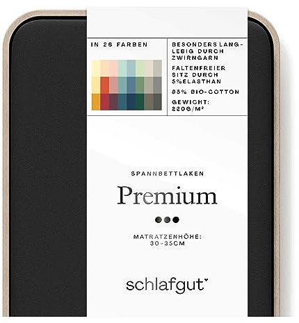 Schlafgut Premium Spannbettlaken 120x200cm bis 130x220cm Off-Black, Spannbetttuch aus weicher Biobaumwolle