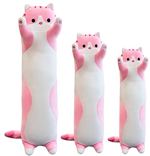 Kekeso Oreiller De Chat GéAnt Caricaturé en Peluche Kitty SomnifèRe éTreint Oreiller, CâLin Doux Kitten Body Oreiller PoupéE PoupéE Coussin De Chat pour Enfants Petite Amie (Pink, 110cm/43.3inch)