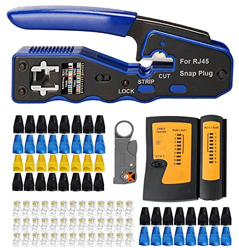 MAYLINE RJ45 RJ12 Crimp Network Tool kit, CAT5 CAT6 Stripper Cable Crimping Tool, Professional LAN Cable Tester, Ethernet Crimper kit&RJ45 Crimp Repair Tool with Connectors(Grey)