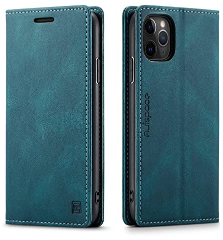 LOLFZ Wallet Case for iPhone 11 Pro, Magnetic Flip Leather Case with RFID Block Card Slots Kickstand Shockproof Protective Cover Compatible with iPhone 11 Pro 5.8 Inch - Blue