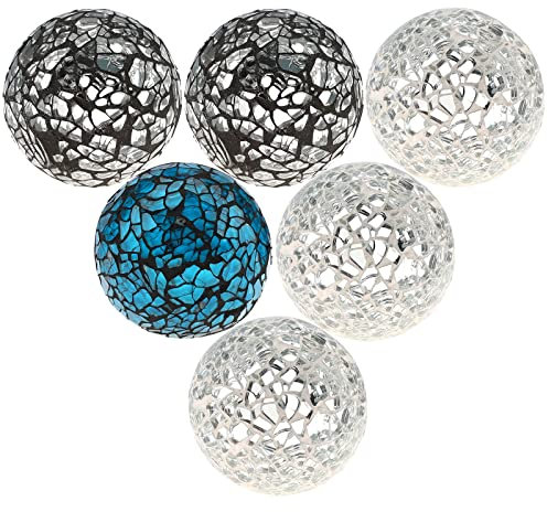 Kepfire Round Glass Sphere 6Pcs/6cm Mix-Color Orbs Mosaic Crackl Balls Dining Table Centerpiece Christmas Party Decoration