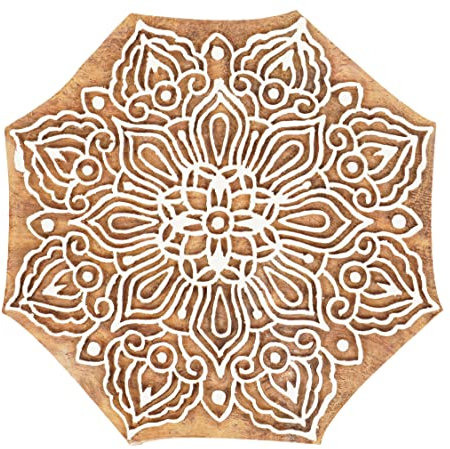 IBA Indianbeautifulart Textildruckblock Asiatisches Mandala -Motiv Hand Geschnitzter Holzstempel Holzblock,Druck Textilstempel Fur Stoff- / Keramikblocke- 5 Zoll