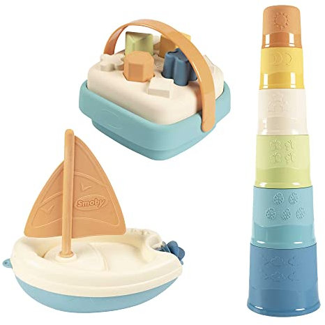 Smoby - Little Smoby Green - Coffret Eveil et Bain - Magic Tower - Panier des Formes - Bateau à Voile - Plastique Biosourcé - Dès 12 Mois - Fabriqué En France - 140605