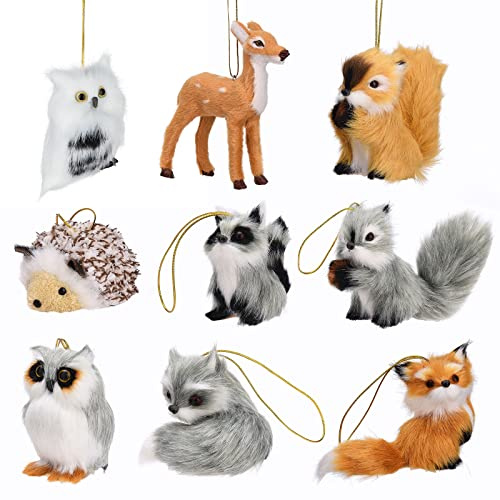 Liuyoyo 9Pcs Christmas Animal Ornaments,Plush Animal Owl Christmas Ornaments Artificial Furry Animal Hanging Decor for Christmas Tree Home Decor Gifts