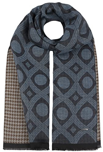Stetson Two Patterns Baumwollschal Mehrfarbiger Vielseitiger Herrenschal Made in Italy Frühling bis Winter blau-grau One Size