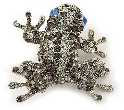 Avalaya Broche Grenouille en Métal Rhodié (Vert Clair/Gris), taille unique, Pierre précieuse, métal