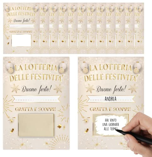 Gratta e Vinci Personalizzato Natale Capodanno - La Lotteria delle Festività – 12 Gratta Scopri Idea Regalo Natale Originale - Gadget Idee Regali Divertenti Originali Bigliettini di Auguri Grattabili