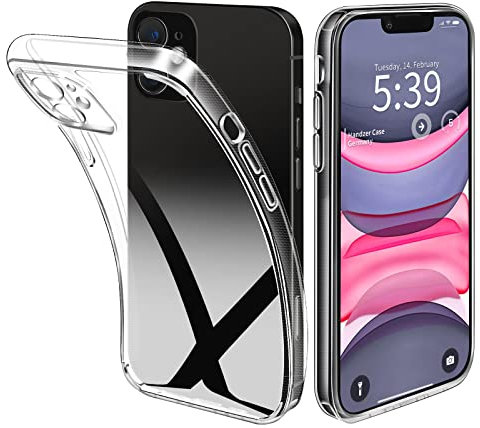 Handzer Handyhülle transparent - kompatibel mit Apple iPhone 11, dünne Hülle aus durchsichtigem Acryl, stoßfest, Rundumschutz, Kratzfeste Schutzhülle, Keine Vergilbung, Crystal Clear