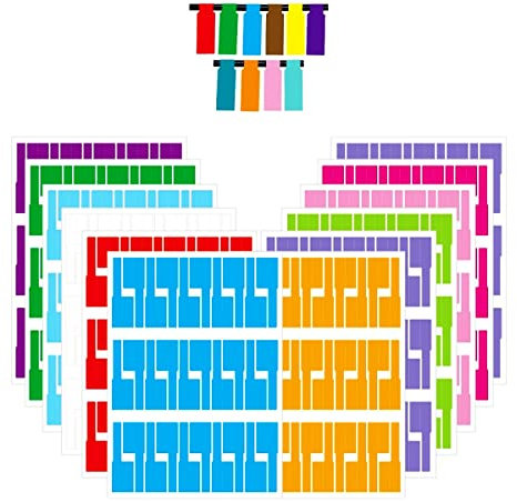 YSTrillion 10 Sheets Cable Labels, Pack of 300 Self-Adhesive Cable Labels, Wire Labels, Waterproof Cable Stickers, Reusable, for Cable Management, 10 Colours