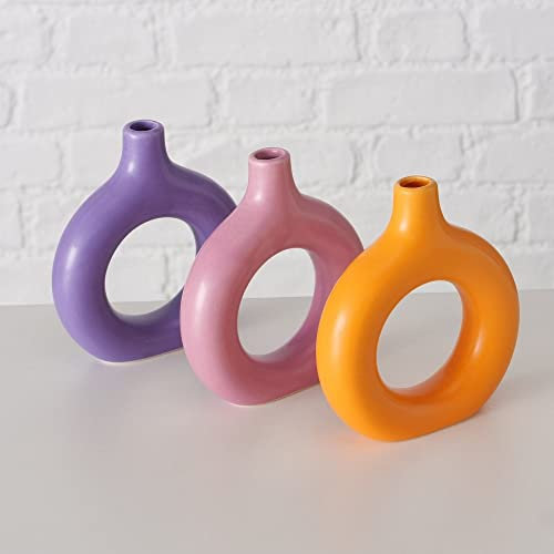 3er Set Blumenvasen Donut-Vasen Väschen orange flieder rosa Keramik RETRO Stil Steingut Dekoration & Geschenk-Idee Wohnungs-Deko Tisch-Dekoration Blumen-Deko Zubehör Blumen Hochzeits-Deko Ostern