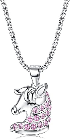 ORAZIO CZ Glückspferd Anhänger Halskette Sterling Silber 925 für Mädchen Pferdeliebhaber, Silber Pferd Anhänger mit Edelstahlkette Bff Ketten Pferdeschmuck Geburtstagsgeschenke für Kinder