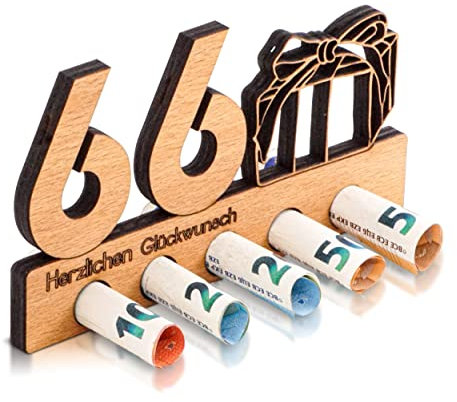 DARO Design - 66. Geburtstag Geldgeschenk Holz 66 Jähriges Jubiläum