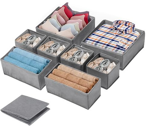 Schubladen Ordnungssystem Schubladen Organizer Faltbare Schubladen Ordnungssystem Kleiderschrank Organizer Schublade Unterwäsche Organizer Vliesstoff für Kleidung Unterwäsche Socken Krawatten 8er Grau