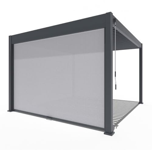 Weide Pavillon Sonnenrollo Ausziehbare Senkrechtmarkise außen für Pergola Sichtschutz Rollo 255cm hoch aus Aluminium, Textil wasserdicht stabil UV-Schutz (4,0 Meter, Anthraziit) für Alu-Pavillon Weide