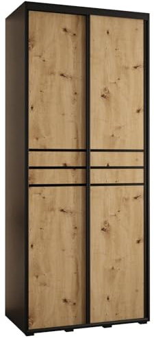 MEBLE KRYSPOL Davos 10 110 Schrank mit Zwei Schiebetüren für Schlafzimmer - Moderner Aufbewahrungsschrank mit Kleiderstange und Regalen - 235,2x110x45 cm - Schwarz Artisan Schwarz