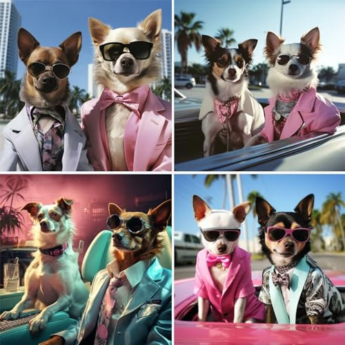 5D Diamond Painting Hunde-Vogue DIY Diamant Malerei Kit Abgerundet Diamond Art Kreativ Set für Erwachsene Strass Stickerei Kreuzstich Wanddekoration Malen nach Zahlen Weihnachtsbasteln Kinde 90x90cm
