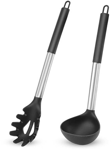 Juego de 2 cucharas de silicona para espaguetis, resistentes al calor, para utensilios de cocina, para cocinar, remover, servir espaguetis, sopa, salsa