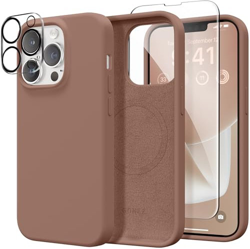 GONEZ Custodia magnetica per iPhone 13 Pro, compatibile con MagSafe, [pellicola protettiva + protezione per fotocamera], custodia sottile in silicone antiurto da 6,1, morbida fodera in microfibra