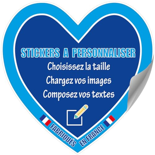 Stickers à personnaliser en forme de coeur, quantité et taille au choix | Étiquettes cœurs en vinyle adhésif autocollant à personnaliser avec vos textes, photos, logos et images