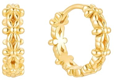 Brandlinger ® Ohrringe Silber 925. Blümchen Creolen mit kleinen Blumen. Schmuck Damen vergoldet mit 18 Karat Gold für Frauen und Mädchen. Äußerer Durchmesser 13,6mm.